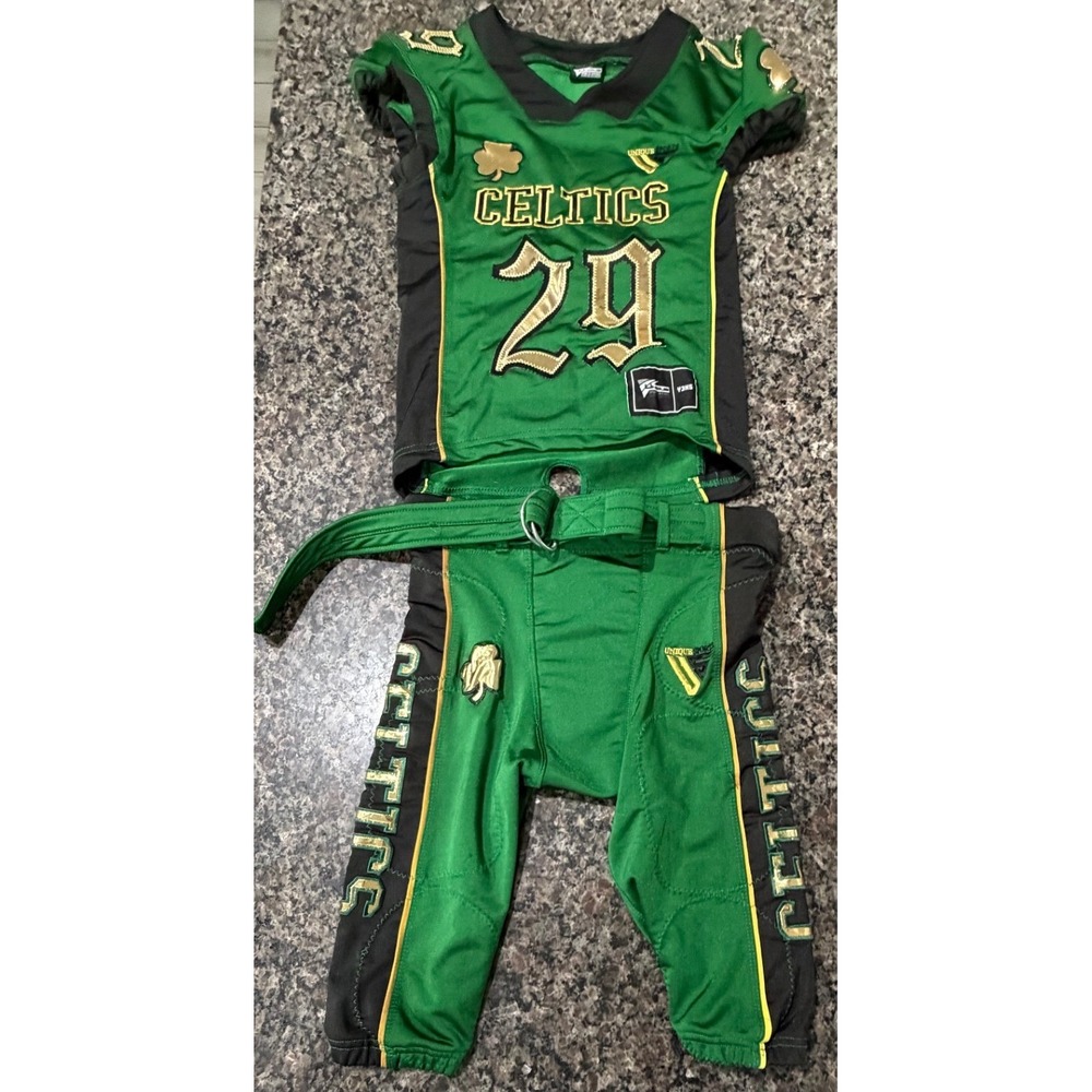 Unique Sports Apparel Kids Celtics Football Jersey and Padded Pants Set Green 29